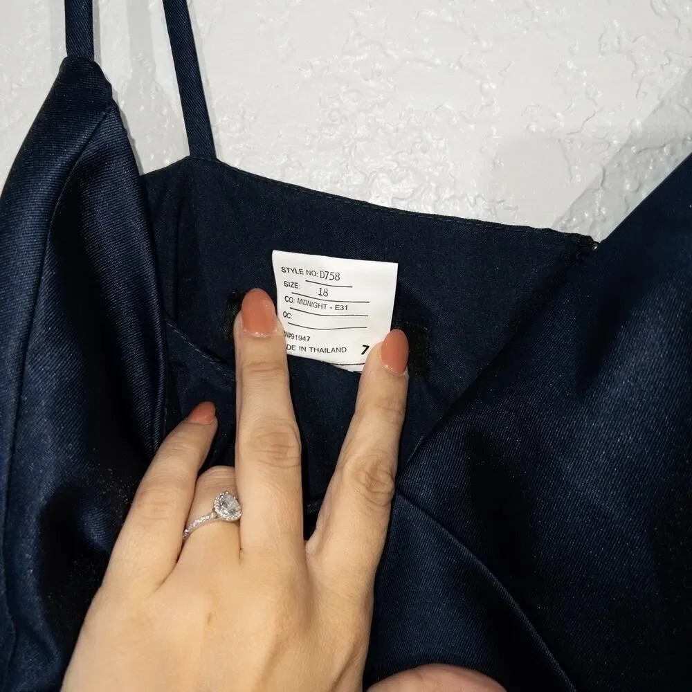 NWT Alfred Sung Midnight Navy Spaghetti Strap Mermaid Dress Size 18 - Picture 7 of 10
